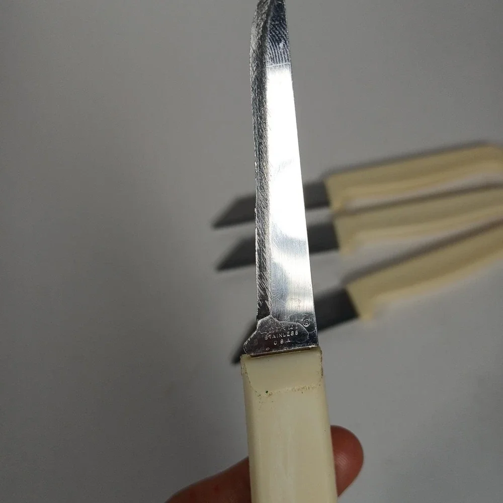Vintage Quikut USA Ivory Handle Paring Knife Set of 4 Stainless READ